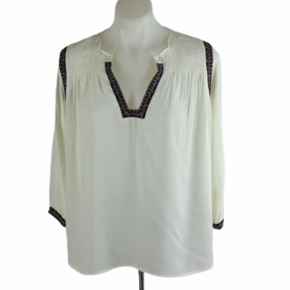 ba&sh Time Embroidered Crepe Top Off White Smocked